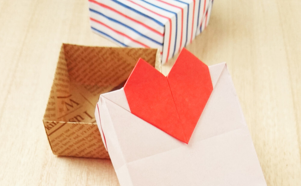 折り紙で ハートのふた付き箱 の簡単な作り方 バレンタインにピッタリのかわいいデザイン Weboo ウィーブー 暮らしをつくる