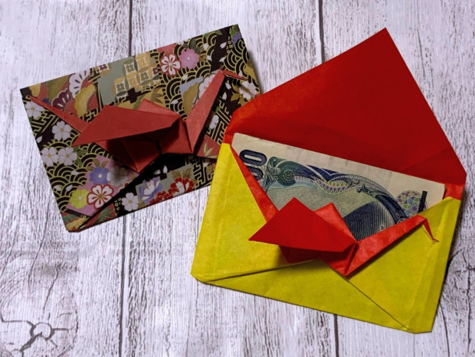 折り紙ポチ袋 鶴 の折り方 簡単おしゃれでお正月のお年玉や心づけにも使えて Weboo ウィーブー 暮らしをつくる